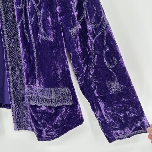 Chico's Jacket Womens Large Purple Velvet Embroidered Open Front Blazer Boho - Picture 4 of 10